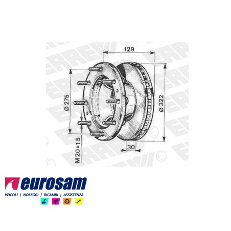 disco freni anteriore singolo con colonnette  per iveco: 95.14 - 109.14 gamma zeta