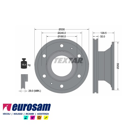 disco freni anteriore singolo senza colonnette  per iveco: eurocargo tector 65e14