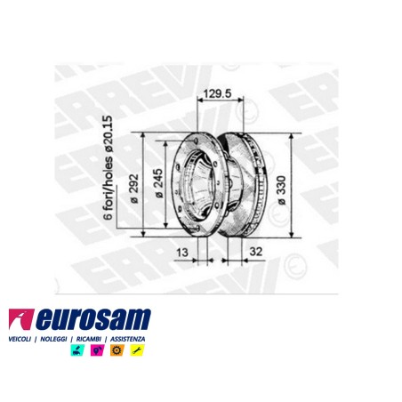 disco freni anteriore singolo senza colonnette  per iveco: eurocargo tector 65e14