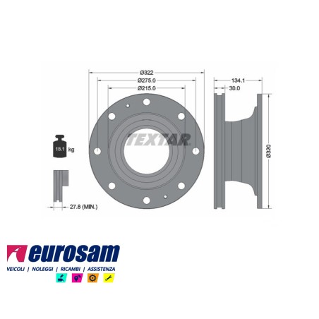 disco freni anteriore e posteriore singolo senza colonnette con a.b.s.  per iveco: eurocargo 100e17
