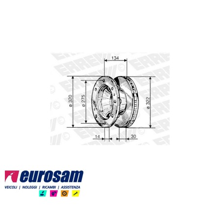 disco freni anteriore e posteriore singolo senza colonnette con a.b.s.  per iveco: eurocargo 100e17