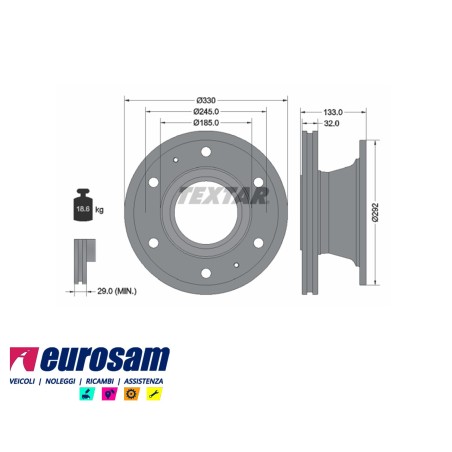 disco freni posteriore singolo senza colonnette  per iveco: eurocargo 65e15