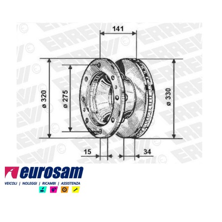 disco freni anteriore singolo senza colonnette con a.b.s. per iveco: eurocargo e tector 120el15