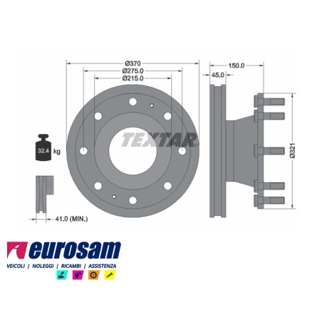 disco freni anteriore singolo con colonnette  per iveco: eurocargo e tector 120/130e15