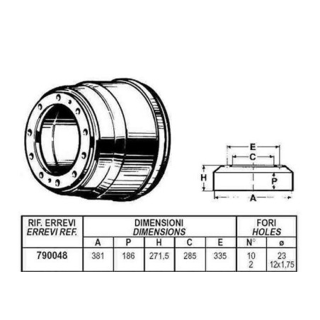 tamburo freno posteriore per autocarro magirus - deutz: 232d - 22/d - 26 -