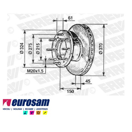 disco freni anteriore singolo con colonnette  per iveco: eurocargo e tector 120/130e15