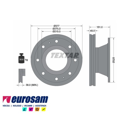 disco freni anteriore singolo con colonnette  per iveco: eurocargo  tector 130e18 - e21 - e24 - e28