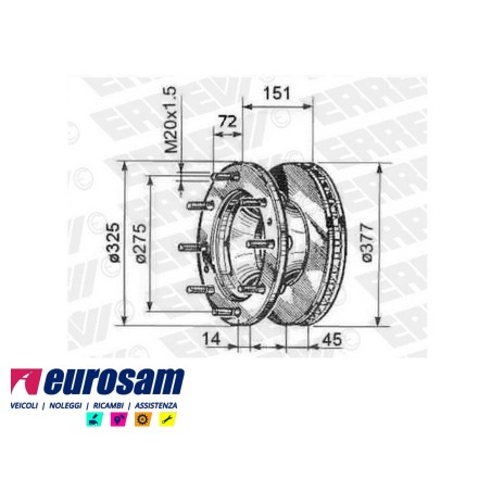 disco freni posteriore singolo con colonnette con a.b.s. per iveco: eurocargo tector 130e18 - e21 - e24 - e28
