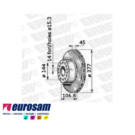 disco freni posteriore singolo senza colonnette  per iveco: eurocargo e tector  130e15 - e18 - 23 - 150e18 - e23 - e27 - tector