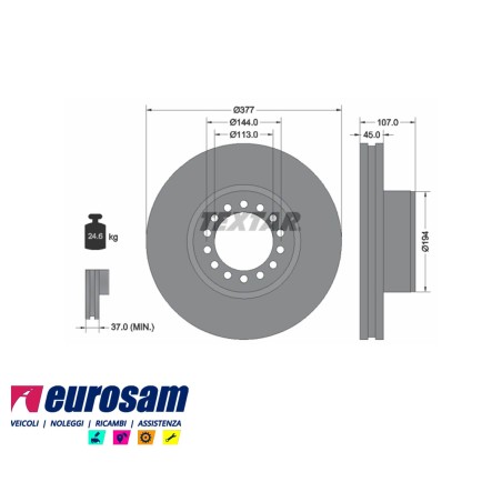 disco freni posteriore singolo senza colonnette  per iveco: eurocargo e tector  130e15 - e18 - 23 - 150e18 - e23 - e27 - tector