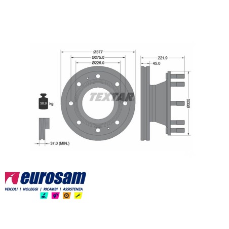 disco freni posteriore singolo con colonnette con a.b.s. per iveco: eurocargo tector 150e18 - e21 - e24 - e28