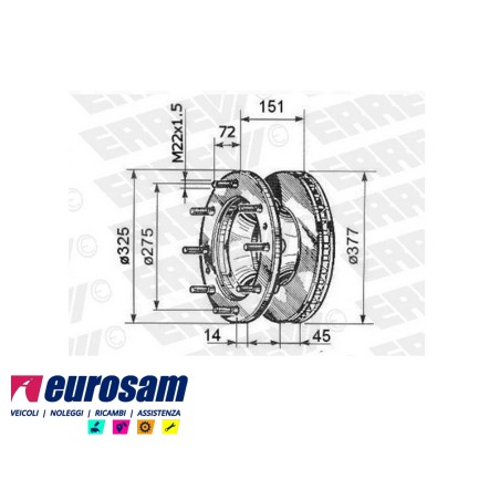 Disco Freno Posteriore Singolo con Colonnette e A.B.S. Iveco Eurocargo Tector 150E | 377 mm