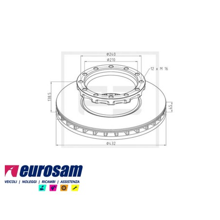 disco freni anteriore singolo senza colonnette  per iveco: eurocargo   tector 180e21 - e24 - e28 - 260e28ke - eurotech