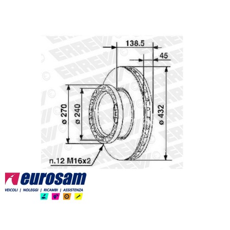 disco freni anteriore singolo senza colonnette  per iveco: eurocargo   tector 180e21 - e24 - e28 - 260e28ke - eurotech