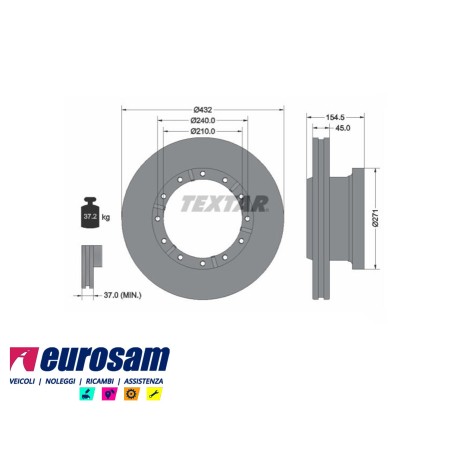 disco freni posteriore singolo con a.b.s  per iveco: stralis 260s50 - 440s45 - s50