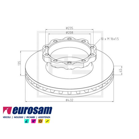 disco freni anteriore singolo senza colonnette con a.b.s. per man: f90 - f2000 - tga.