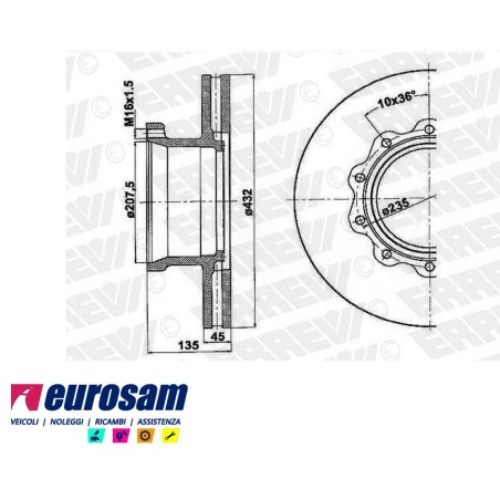 disco freni anteriore singolo senza colonnette con a.b.s. per man: f90 - f2000 - tga.