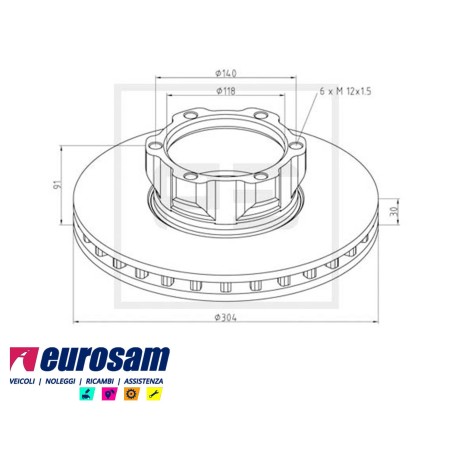 disco freni anteriore singolo senza colonnette  per mercedes: 609d - 709d - 711d - 510d - 507d - 508d - 714d