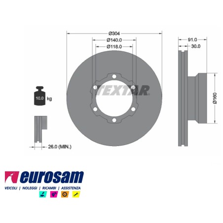 disco freni anteriore singolo senza colonnette  per mercedes: 609d - 709d - 711d - 510d - 507d - 508d - 714d