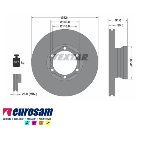 disco freni anteriore singolo senza colonnette  per mercedes: 809d - 811d - 814d