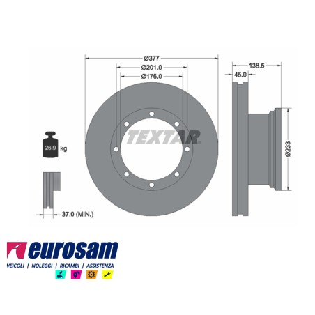 disco freni posteriore singolo senza colonnette per mercedes: atego 1217 - 1223 con cerchio 19,5.