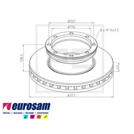 disco freni posteriore singolo senza colonnette per mercedes: atego 1217 - 1223 con cerchio 19,5.