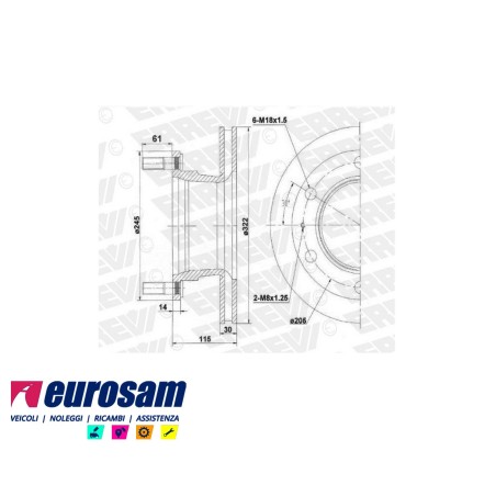 disco freni anteriore posteriore singolo con colonnette per nissan: atleon 140 - eco t 135 - l60 - l70