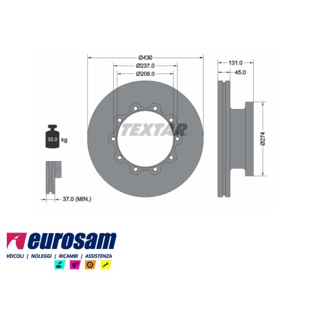 disco freni anteriore singolo senza colonnette per scania:  l94 - n94 - k94 - 114 - 124 - 144