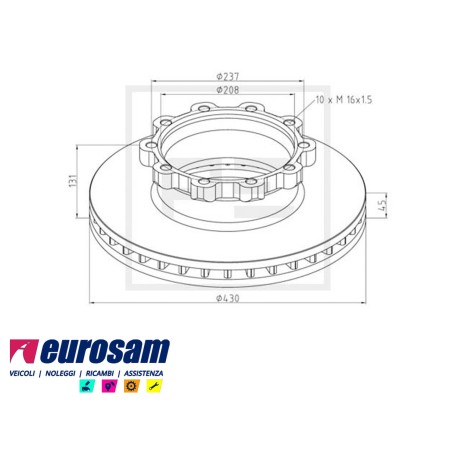 disco freni anteriore singolo senza colonnette per scania:  l94 - n94 - k94 - 114 - 124 - 144