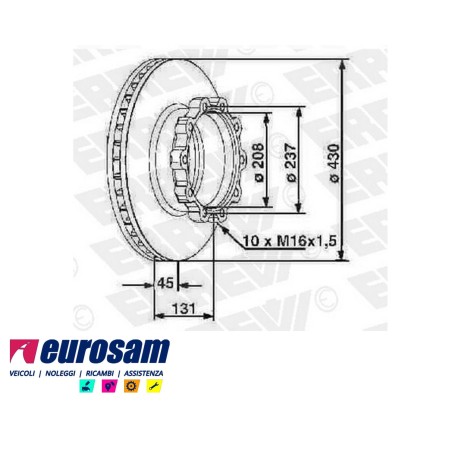 disco freni anteriore singolo senza colonnette per scania:  l94 - n94 - k94 - 114 - 124 - 144