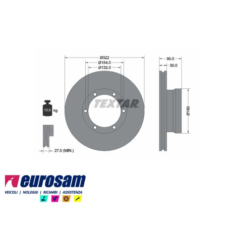 disco freni anteriore posteriore singolo senza colonnette ventilato per  volvo:  fl4 - fl6 - 8ton