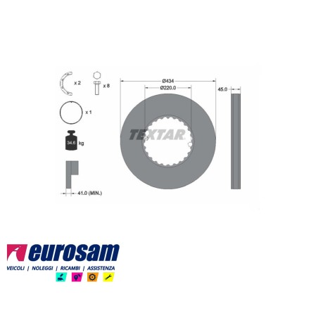 disco freni anteriore singolo senza colonnette ventilato per  volvo:  fh12 - fh16