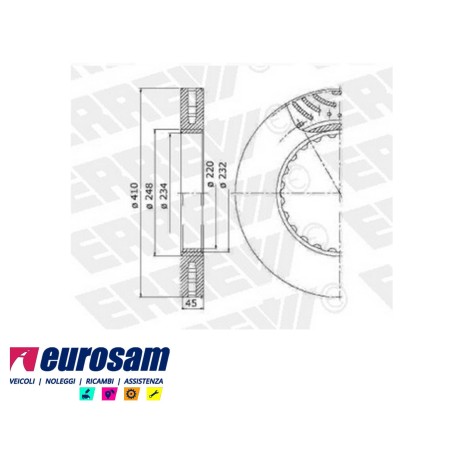 disco freni posteriore singolo senza colonnette ventilato per  volvo:  fh12 - fh16