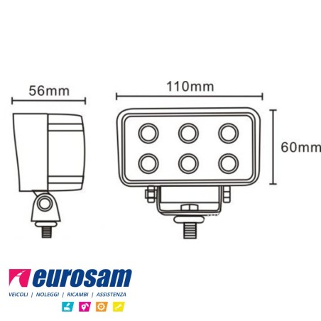 faro faretto da lavoro 6 led 6000k 12v 24v 30v 110x60x56mm