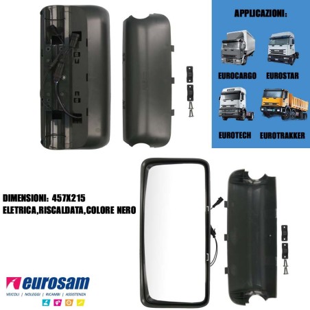 coppa specchio 457x215 dx/sx iveco eurocargo eurotech eurostar eurotrakker elettrica nera