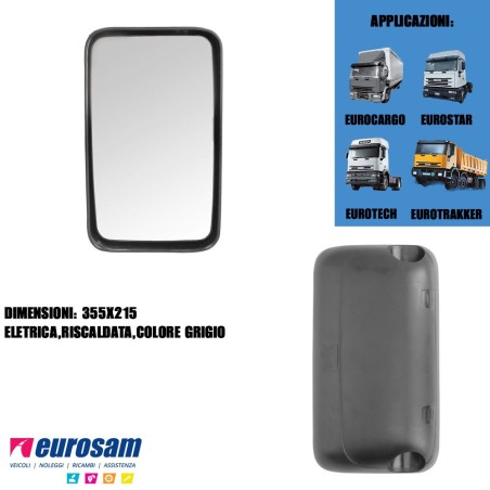coppa specchio 335x215 dx/sx iveco eurocargo eurotech eurostar eurotrakker elettrica grigia