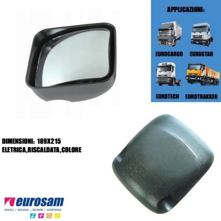 coppa specchio grandangolo 189x215 dx/sx iveco eurocargo eurotech eurostar eurotrakker elettrica grigia