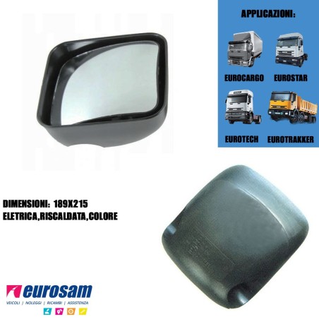 coppa specchio grandangolo 189x215 dx sx iveco eurocargo eurotech eurostar eurotrakker elettrica grigia