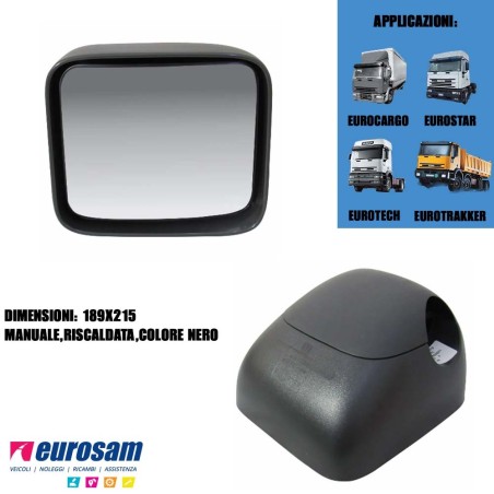 coppa specchio grandangolo 189x215 dx/sx iveco eurocargo eurotech eurostar eurotrakker manuale nera