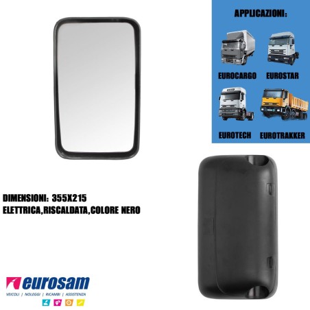 coppa specchio 335x215 dx/sx iveco eurocargo eurotech eurostar eurotrakker elettrica nera