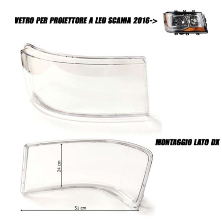 vetro proiettore faro a led destro dx scania p g r s 2016