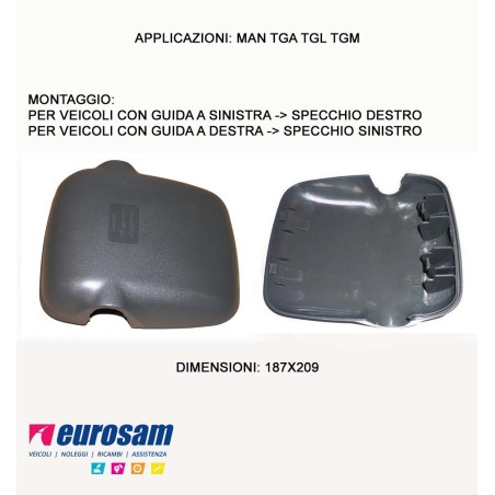calotta coppa grandangolo braccio specchio dx man tga tgl tgm