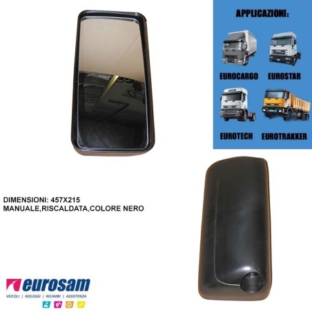 coppa specchio 457x215 dx/sx iveco eurocargo eurotech eurostar eurotrakker manuale nera