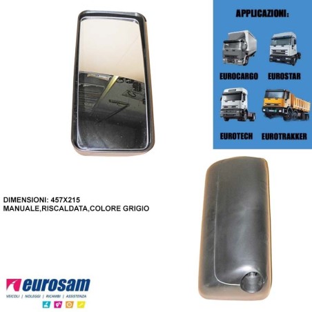 coppa specchio 457x215 dx/sx iveco eurocargo eurotech eurostar eurotrakker manuale grigia