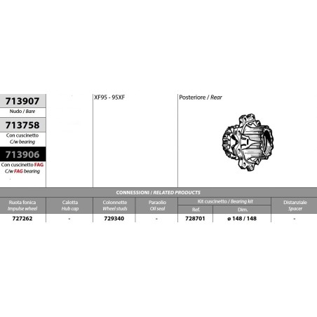 kit mozzo ruota posteriore daf xf95 95xf con cuscinetto