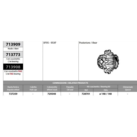 kit mozzo ruota posteriore daf xf95 95xf con cuscinetto