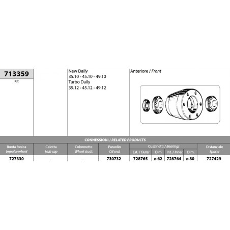 kit mozzo ruota anteriore iveco daily new daily 35.12 45.12 49.12 con cuscinetti