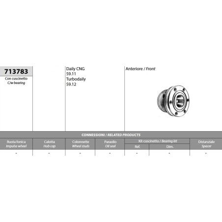 kit mozzo ruota anteriore iveco daily new daily cng 59.11 turbo daily 59.12 con cuscinetto