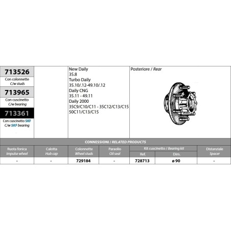 mozzo ruota posteriore iveco new daily turbodaily cng s2000 35c/50c con colonnette