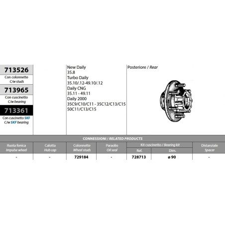 kit mozzo ruota posteriore iveco new daily turbodaily cng s2000 35c/50c con cuscinetto